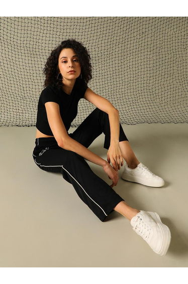 Graphic Print Pants with Contrast Detail