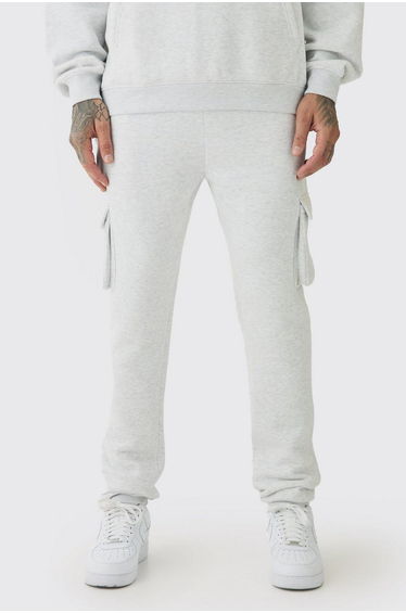 Tall Skinny Fit Cargo Jogger In Grey Marl - grey marl
