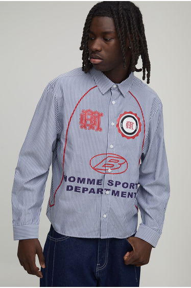 Oversized Boxy Curve Piping Sport Shirt - blue