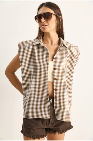 LUCCI Gingham Cotton Sleeveless Shirt
