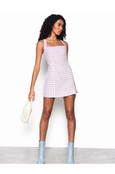 Lilac Houndstooth Print Mini Dress