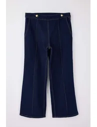 Dark Blue High Waist Button Detail Comfort/Flexible Wideleg/Wide Leg Plus Size Jeans - 1