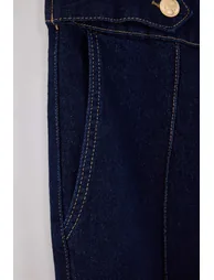 Dark Blue High Waist Button Detail Comfort/Flexible Wideleg/Wide Leg Plus Size Jeans - 3