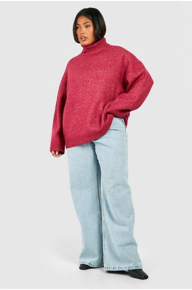 Plus Soft Knit Roll Neck Jumper - fuchsia
