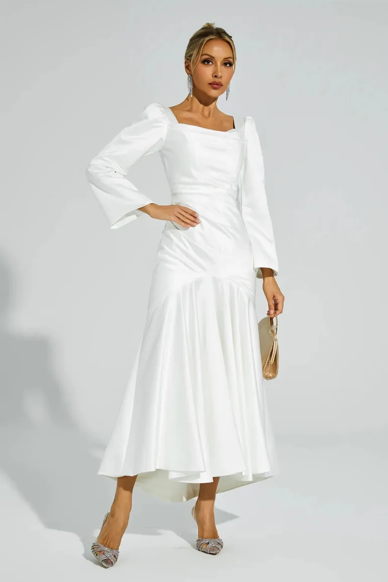 Bruno White Satin Evening Dress - 5