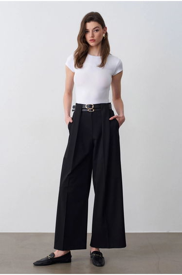Dilvin High-Waist Wide-Leg Pleated Trousers