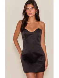 Chocolate Satin Sweetheart Neckline Mini Dress - 5