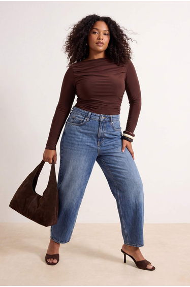 Brown Boat Neck Draped Sleeveless Bodycon Stretchy Knitted Blouse