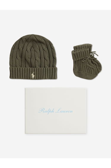 Ralph Lauren Baby Boys Hat and Booties Gift Set in Green