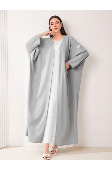 Women Solid Batwing Sleeves Front Open Abaya