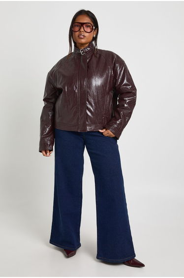 Plus Faux Leather Oversized Jacket