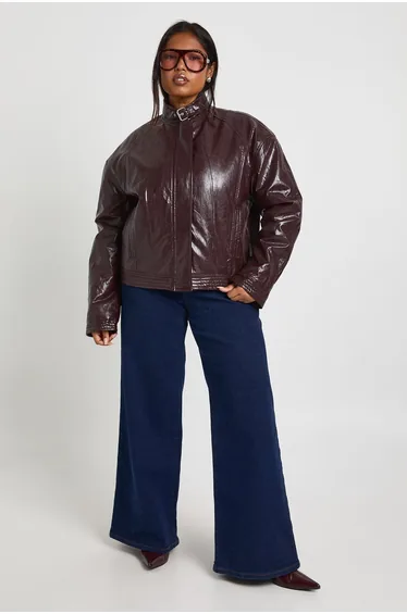 Plus Faux Leather Oversized Jacket