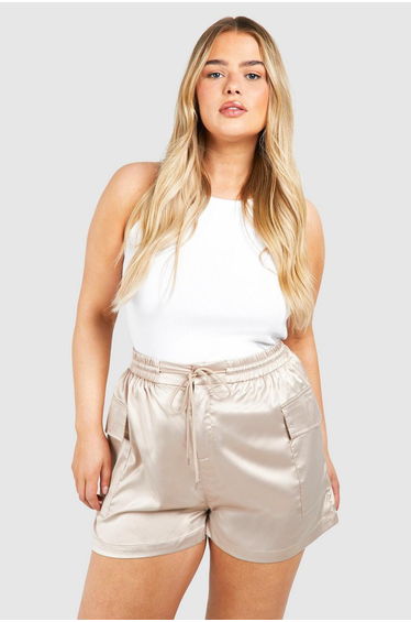Plus Satin Cargo Utility Shorts