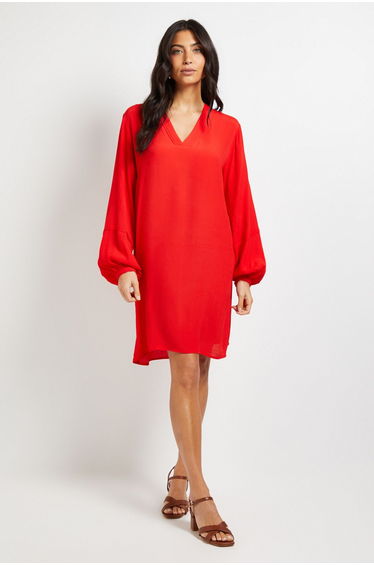 Viscose Seam Detail Collarless Shift Dress