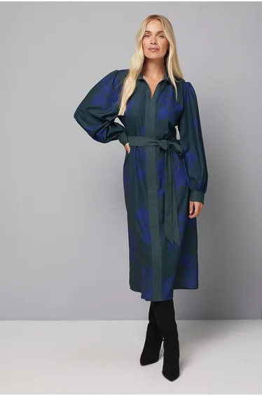 Petite Floral Print Button Shirt Midi Dress