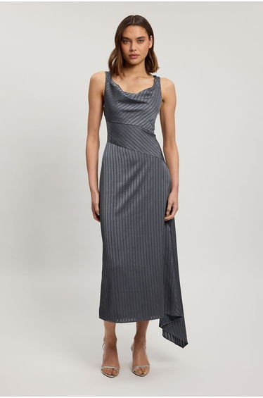 Petite Hammered Satin With Cowl Neck Strappy Woven Maxi Dress