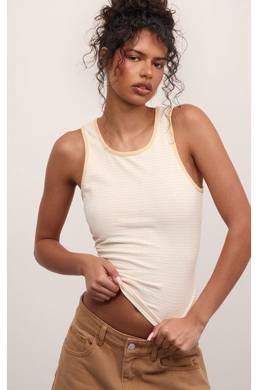 Lemon Contrast Striped Racer Neck Vest