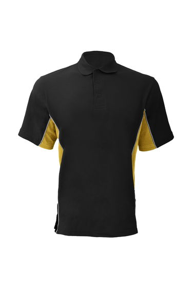 Gamegear® Mens Track Pique Short Sleeve Polo Shirt Top - Black/Sun Yellow/White