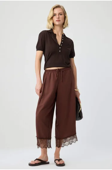 Brown Aerobin Lace Detailed Shalwar Trousers
