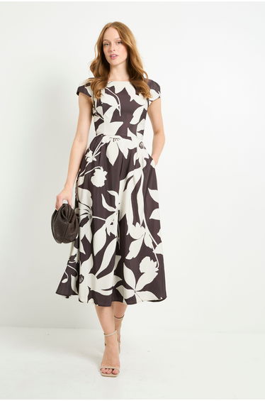 Floral Ottoman Fit & Flare Midi Dress