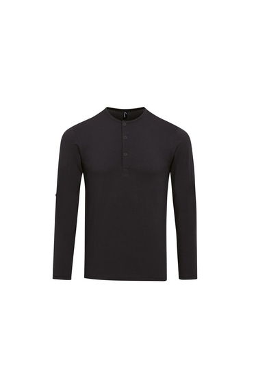 Premier Mens Long John Roll Sleeve T-Shirt - Black