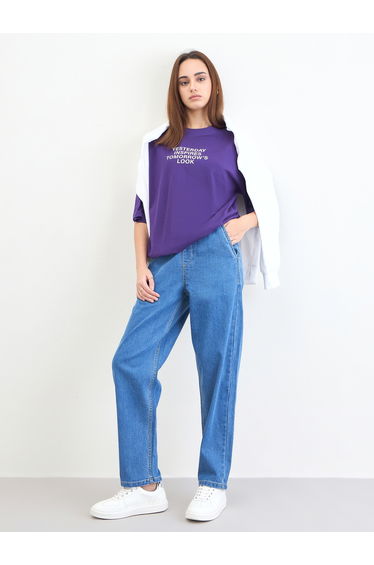 Purple Slogan Print Oversized T-Shirt