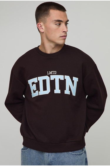 Oversized Boxy Lmtd Edtn Applique Sweatshirt - dark brown