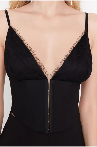 Crop Top - Black - Textured