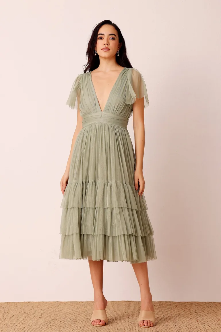 sage bridesmaid dresses midi Sage Green Chiffon Midi dress, Women Summer Flowy swing dress, Fit and flare dress, Bridesmaid dress, Custom dress, Xiaolizi 6035