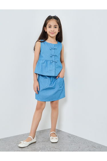 Girls Polka Heart Pocket Denim Skirt