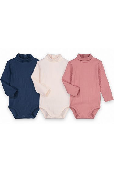 Pack of 3 Bodysuits with Turtleneck and Long Sleeves