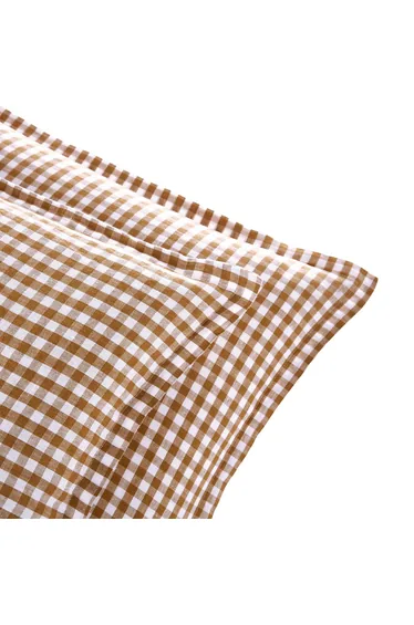 AcÃ©lie Bronze Gingham 100% Washed Linen Pillowcase