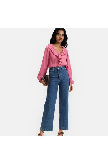 Ruffled Long Sleeve V-Neck Blouse
