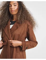 Tan Suedette Trench Coat - 2