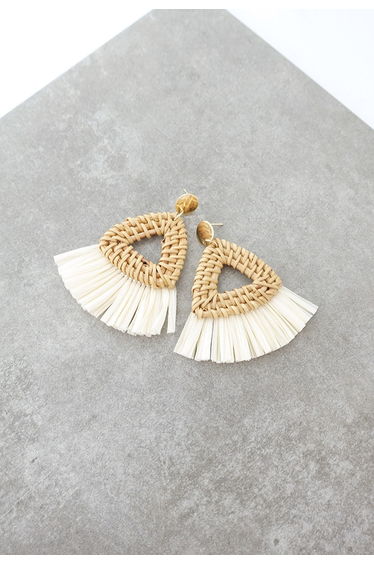 Triangle Rattan Raffia Tassel Earrings