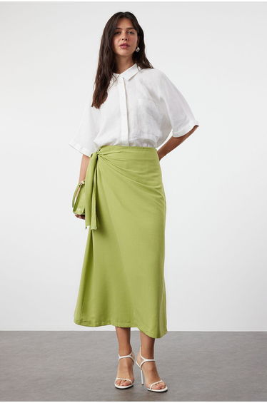 Oil Green Unlined Plain Weave skirt