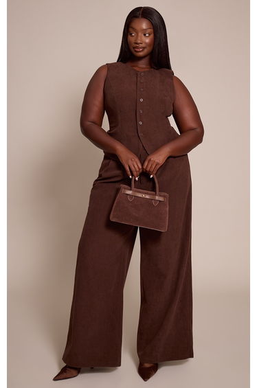 Plus Dark Brown Cord Tailored Waistcoat