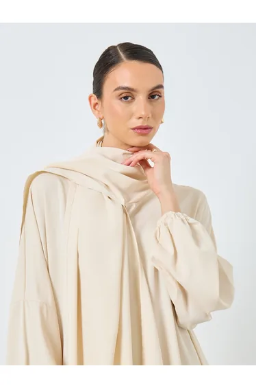 Beige Volume Sleeves Abaya with Matching Scarf