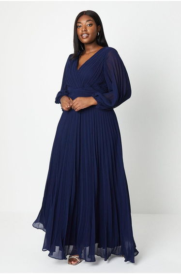 Plus Wrap Front Pleated Georgette Maxi Dress