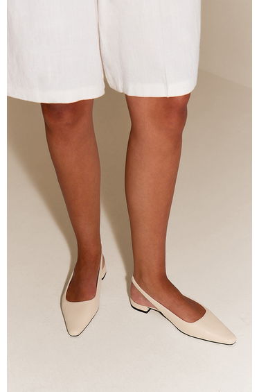 Bone Pu Flat Slingback Court Shoe