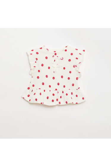 Printed T-shirt with Ruffles WHITE