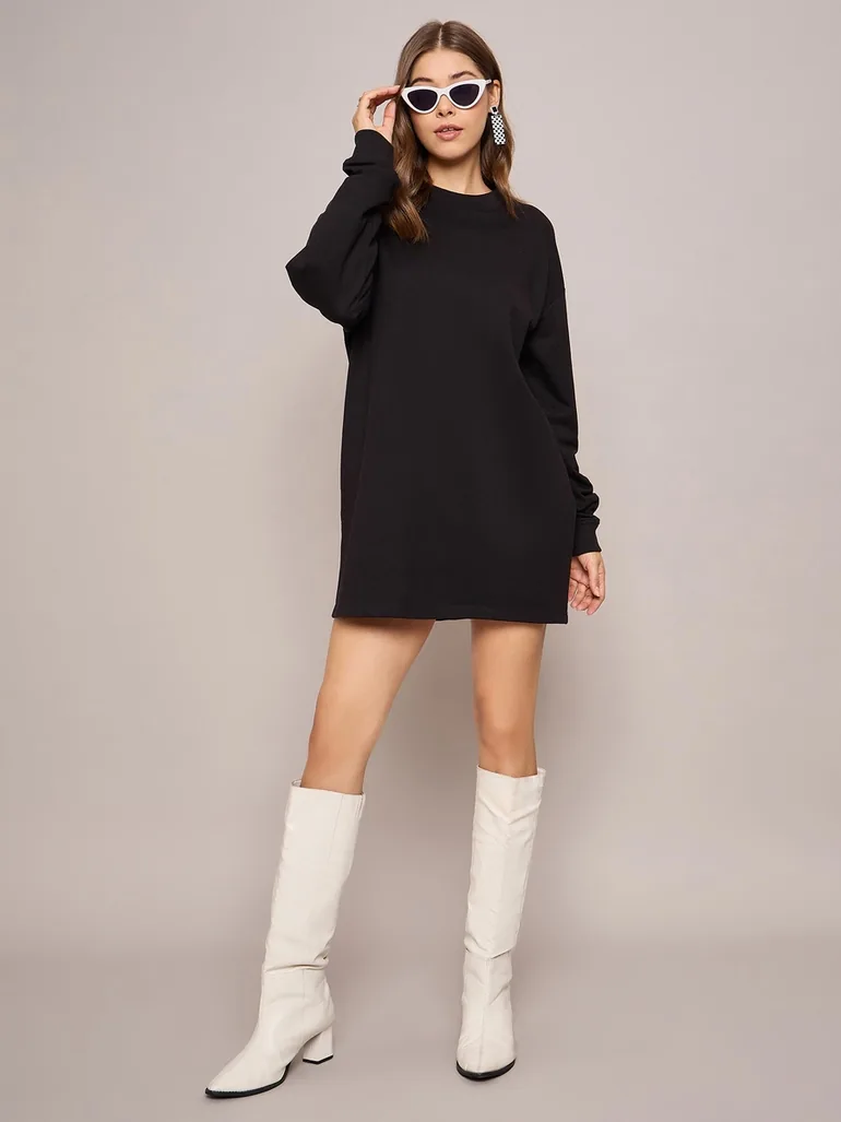 black long sleeve mini dress casual Ailee Long Sleeve Mini Dress