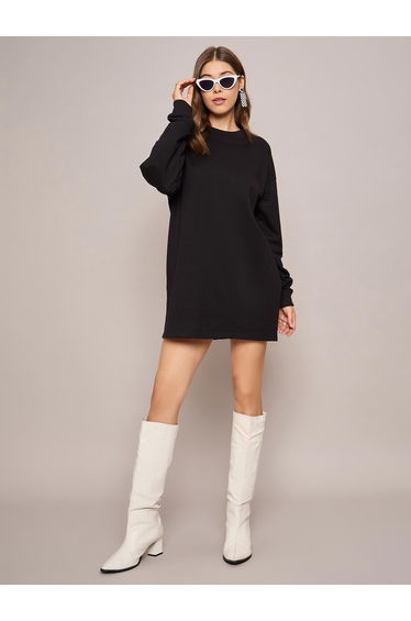 Solid Terry Oversized Mini Sweatshirt Dress