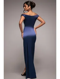 Goddiva Cowl Bardot Satin Twill Maxi Dress - Navy - 1