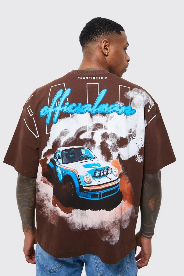 Oversized Boxy Rally Graphic T-shirt - coffee
