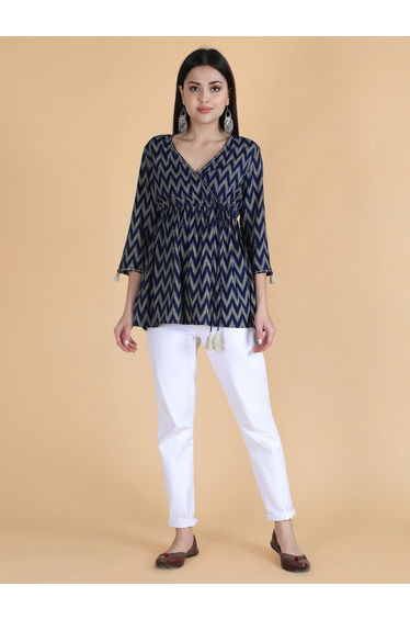 Blue Viscose Chevron Print Top