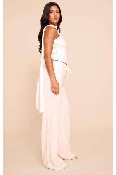 Cream Double Layer Soft Touch Scarf Detail Long Top