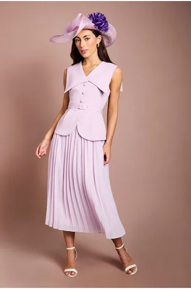Lisa Tan Collared Crepe Waistcoat Midi Dress