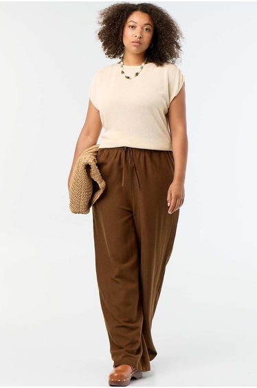 Straight-Leg Linen-Blend Trousers BROWN