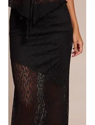 Black Lace Asymmetric Maxi Skirt - 3